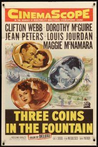2d008 3 COINS IN THE FOUNTAIN 1sh '54 Clifton Webb, Dorothy McGuire, Jean Peters, Louis Jourdan
