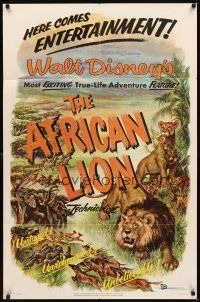 2d017 AFRICAN LION 1sh '55 Walt Disney jungle safari documentary, cool animal artwork!