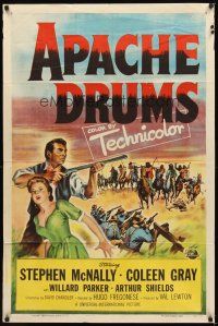 2d052 APACHE DRUMS 1sh '51 Val Lewton's last, art of Stephen McNally & Coleen Gray!