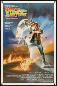 2d069 BACK TO THE FUTURE 1sh '85 Robert Zemeckis, art of Michael J. Fox & Delorean by Drew!