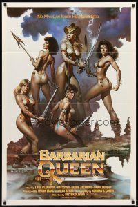 2d073 BARBARIAN QUEEN 1sh '85 sexy artwork of five near-naked female warriors by Boris Vallejo!