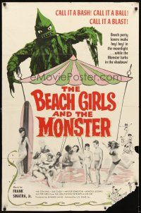 2d077 BEACH GIRLS & THE MONSTER 1sh '65 classic schlocky grade-Z movie, music by Frank Sinatra Jr