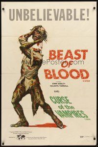 2d080 BEAST OF BLOOD/CURSE OF THE VAMPIRES 1sh '70 wild art of zombie holding its severed head!