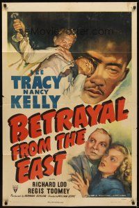 2d089 BETRAYAL FROM THE EAST style A 1sh '44 Lee Tracy & Nancy Kelly spy in Asia, cool artwork!