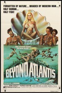 2d092 BEYOND ATLANTIS 1sh '73 great art of super sexy girl in clam with fish-eyed natives!