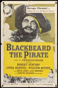 2d115 BLACKBEARD THE PIRATE 1sh R57 great close-up art of Robert Newton in the title role!