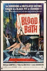 2d122 BLOOD BATH 1sh '66 cool artwork of sexy babe being lowered into a pit of horror!