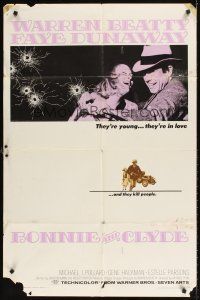 2d131 BONNIE & CLYDE 1sh '67 notorious crime duo Warren Beatty & Faye Dunaway!