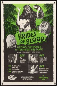2d144 BRIDES OF BLOOD 1sh '68 wacky art of monster with dismembered girl & a naked native too!