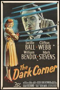 2d239 DARK CORNER 1sh '46 wonderful stone litho film noir artwork of Lucille Ball, Clifton Webb!