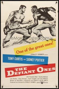2d250 DEFIANT ONES 1sh '58 Tony Curtis & Sidney Poitier are escaped cons chained together!