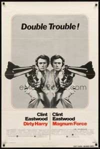 2d267 DIRTY HARRY/MAGNUM FORCE 1sh '75 cool mirror image of Clint Eastwood, double trouble!