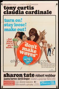2d277 DON'T MAKE WAVES 1sh '67 Tony Curtis with super sexy Sharon Tate & Claudia Cardinale!