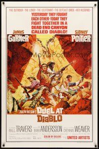 2d285 DUEL AT DIABLO 1sh '66 really cool art of Sidney Poitier & James Garner surrounded!