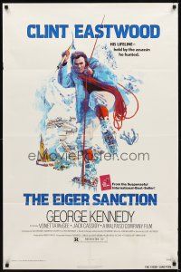 2d295 EIGER SANCTION 1sh '75 Clint Eastwood's lifeline was held by the assassin he hunted!