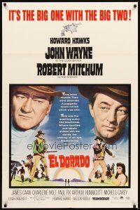 2d297 EL DORADO 1sh '66 John Wayne, Robert Mitchum, Howard Hawks, big one with the big two!