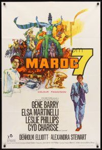 2d576 MAROC 7 English 1sh '67 artwork of spy Gene Barry, sexy Elsa Martinelli & Cyd Charisse!