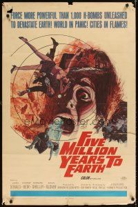 2d336 FIVE MILLION YEARS TO EARTH 1sh '67 cities in flames, world panic spreads, art by Gerald Allison!