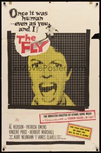 2d343 FLY 1sh '58 classic sci-fi, great close up of girl screaming as seen through fly's eyes!