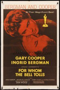 2d346 FOR WHOM THE BELL TOLLS 1sh R57 romantic c/u of Gary Cooper & Ingrid Bergman, Hemingway!