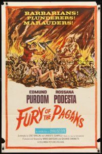 2d364 FURY OF THE PAGANS 1sh '62 La Furia dei Barbari, sword & sandal barbarians & plunderers!