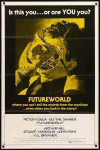 2d367 FUTUREWORLD yellow style 1sh '76 where you can't tell the mortals from the machines!