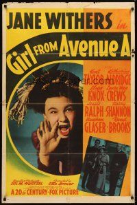 2d378 GIRL FROM AVENUE A 1sh '40 wacky image of shouting Jane Withers!