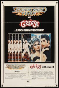 2d392 GREASE/SATURDAY NIGHT FEVER 1sh '79 John Travolta dancing & with Olivia Newton-John!