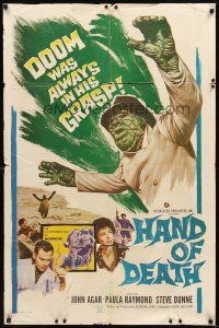 2d402 HAND OF DEATH int'l 1sh '62 great image of cheesy monster, no one dared come too close!