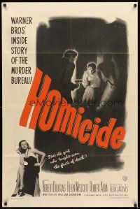 2d423 HOMICIDE 1sh '49 sexy smoking Helen Westcott is the girl who taught men facts of death!