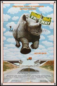 2d425 HONKY TONK FREEWAY 1sh '81 cool giant flying rhinocerus image!