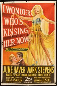 2d450 I WONDER WHO'S KISSING HER NOW 1sh '47 full-length stone litho of sexiest June Haver!