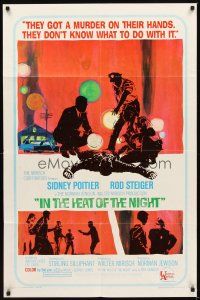 2d456 IN THE HEAT OF THE NIGHT 1sh '67 Sidney Poitier, Rod Steiger, Warren Oates, cool crime art!
