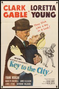 2d486 KEY TO THE CITY 1sh '50 Clark Gable & Loretta Young click like a key in a lock!