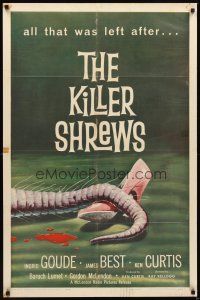 2d487 KILLER SHREWS 1sh '59 classic horror art of all that was left after rodent monster attack!