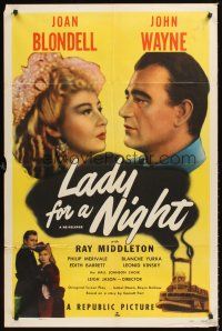 2d499 LADY FOR A NIGHT 1sh R50 close-ups of John Wayne & Joan Blondell!