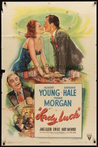 2d501 LADY LUCK style A 1sh '46 great romantic gambling artwork of Robert Young & Barbara Hale!