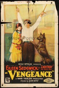 2d526 VENGEANCE 1sh '27 stone litho of Eileen Sedgwick with bound man & police dog!