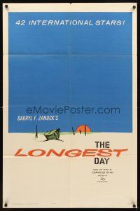 2d534 LONGEST DAY 1sh '62 Zanuck's World War II D-Day movie with 42 international stars!