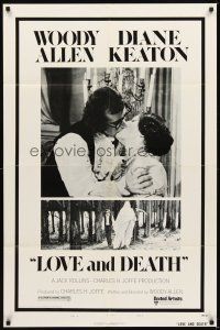 2d541 LOVE & DEATH style B 1sh '75 Woody Allen & Diane Keaton romantic kiss close up!
