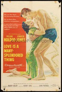 2d544 LOVE IS A MANY-SPLENDORED THING 1sh '55 art of William Holden & Jennifer Jones!