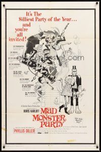 2d556 MAD MONSTER PARTY 1sh '68 great artwork of animated Dracula, Mummy & Igor!