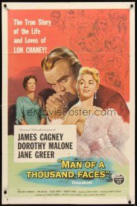2d560 MAN OF A THOUSAND FACES 1sh '57 art of James Cagney as Lon Chaney Sr. by Reynold Brown!