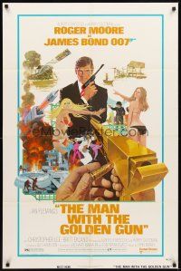 2d565 MAN WITH THE GOLDEN GUN west hemi 1sh '74 art of Roger Moore as James Bond by Robert McGinnis