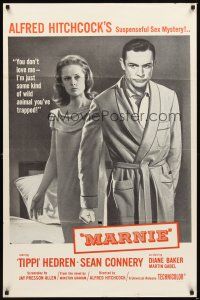 2d575 MARNIE military 1sh '64 Sean Connery & Tippi Hedren in Hitchcock's suspenseful sex mystery!