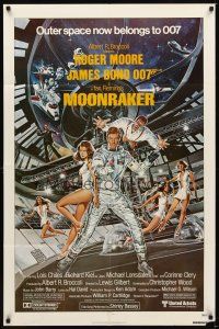 2d597 MOONRAKER 1sh '79 art of Roger Moore as James Bond & sexy Lois Chiles by Goozee!