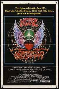 2d598 MORE AMERICAN GRAFFITI style A 1sh '79 Ron Howard, cool psychedelic art by Mouse/Kelley!