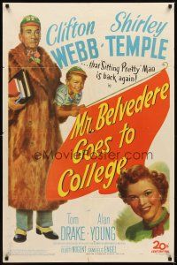 2d602 MR. BELVEDERE GOES TO COLLEGE 1sh '49 great artwork of Clifton Webb & Shirley Temple!
