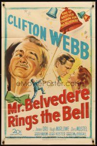 2d603 MR. BELVEDERE RINGS THE BELL 1sh '51 artwork of Clifton Webb winking at lovers!