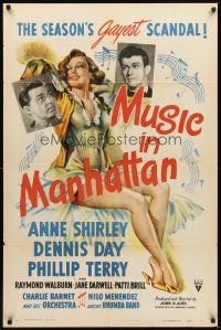 2d611 MUSIC IN MANHATTAN style A 1sh '44 best sexy full-length art of Anne Shirley showing legs!